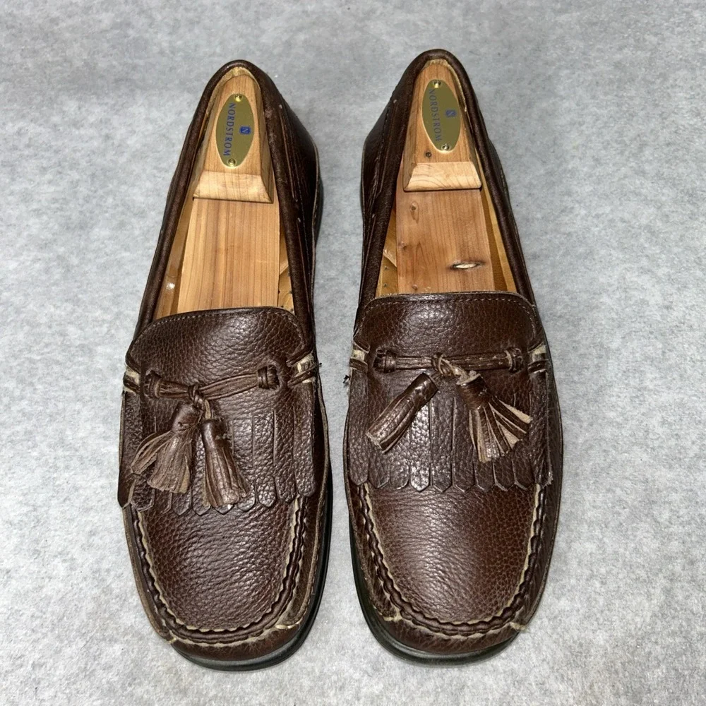 VTG Johnston & Murphy Hayes Loafers Handcrafted Brown Leather Tassel Preppy 9.5M